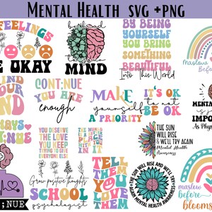 Paquete svg de salud mental, archivos de corte de paquete svg positivo para pegatinas de Cricut svg y png