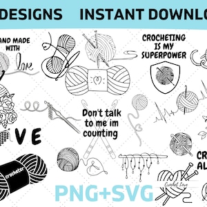 Gehäkelte Zitate SVG Bündel, Häkelnadel svg, häkeln Mädchen svg, Häkelgarn svg, Cricut, Silhouette SVG & PNG