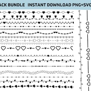 HEART Dividers Bundle, Heart Flourish Dividers Lines, Separate Divider Lines, Doodle Heart Text divider Decorative Text Borders PNG & SVG