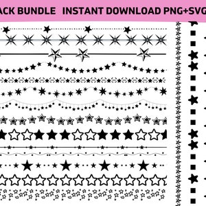 STAR ディバイダー SVG ファイル、Star Cricut カット ファイル、スター デザイン、クリップアート STAR ディバイダー バンドル、個別のディバイダー ライン、Doodle STAR テキスト ディバイダー