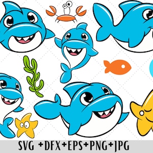 Cartoon Baby Shark Cut Files Bundle + svg + dfx + eps + png + jpg Hai Bilder Bundle