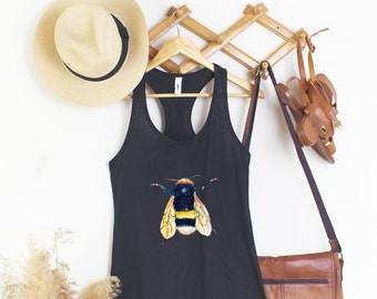Bumblebee Comfy Slim Fit Tank | Bee Shirt | Nature Shirt | Botanical Shirt | Yoga Tank | Cute Bee Top | Summer Shirt | Gardening Shirt