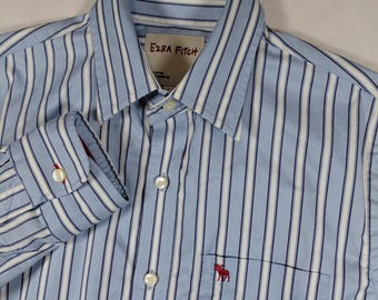 Ezra Fitch Abercrombie & Fitch Mens Large Blue Striped Long Sleeve Button Down