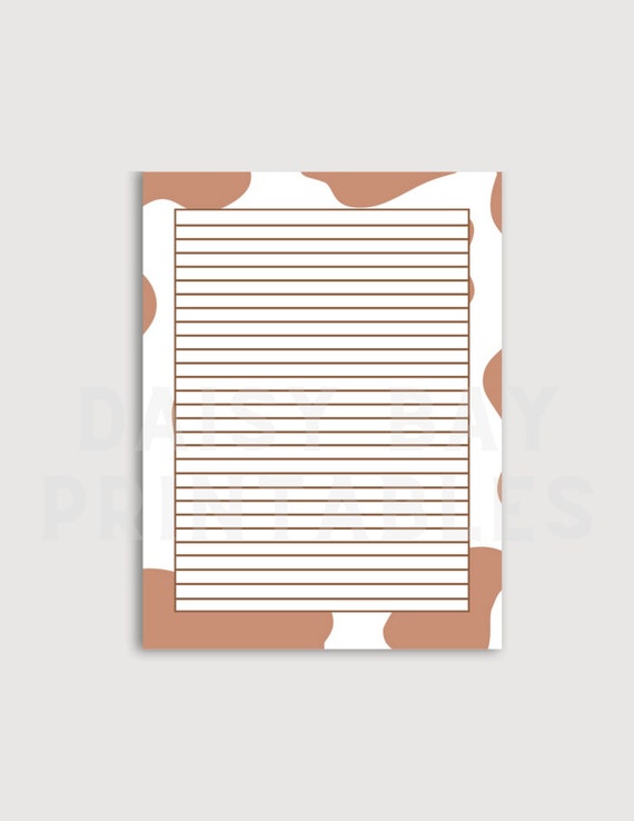 printable cow print lined paper notebook paper wide ruled etsy