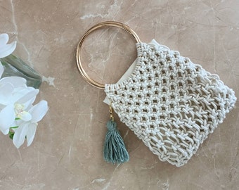 Macrame Bag , 4th of july, Woven Shoulder Bag for Women, Tasseled Women's Shoulder Bag, Bohemian Macrame Bag, Macrame Tote Bag