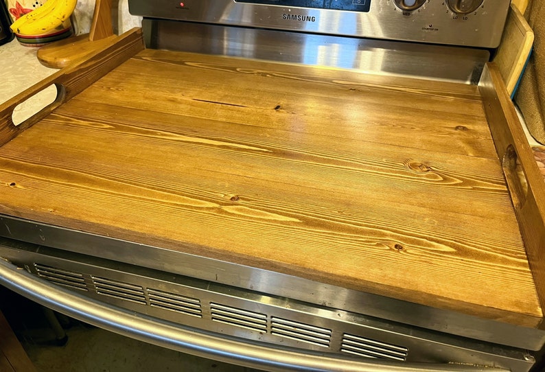 Wooden Stovetop Cover With Built in Handles Noodle Board, Stovetop