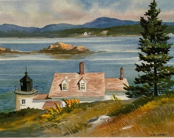 Vinalhaven Light Lithograph Mini Print: Wini Smart Watercolor Art