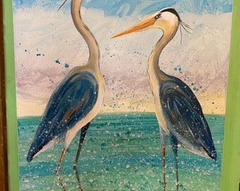 Great Blue Heron, Original Acrylic Painting by Rebecca Cleveland 30x40