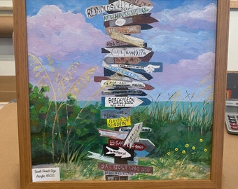 South Beach Sign, Original Acrylic by Rebecca Cleveland 10x10