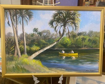 Yellow Canoe, Mayakka, Original Oil by Wini Smart 24x36