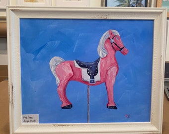The Pink Pony, Original Acrylic Painting by Rebecca Cleveland 8x10