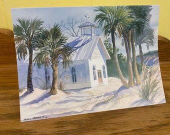Set of 10 vintage cards “Beach Chapel” from the watercolor by Wini Smart