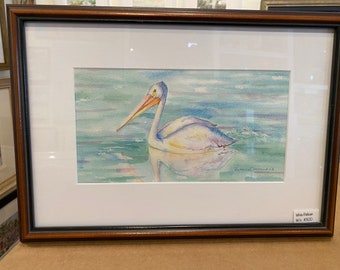 White Pelican, Original Watercolor Painting by Rebecca Cleveland