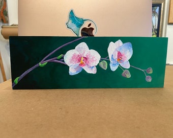 Grande Orchids, Original Acrylic Painting by Rebecca Cleveland 4x12