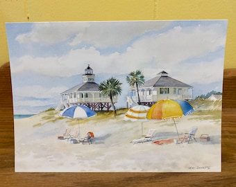 Set of 10 vintage cards “Boca Grande Lighthouse” from the original watercolor by Wini Smart