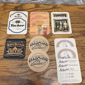 Vintage beer coaster lot, German lager, ale drink coasters, Bar Coasters Set of 12