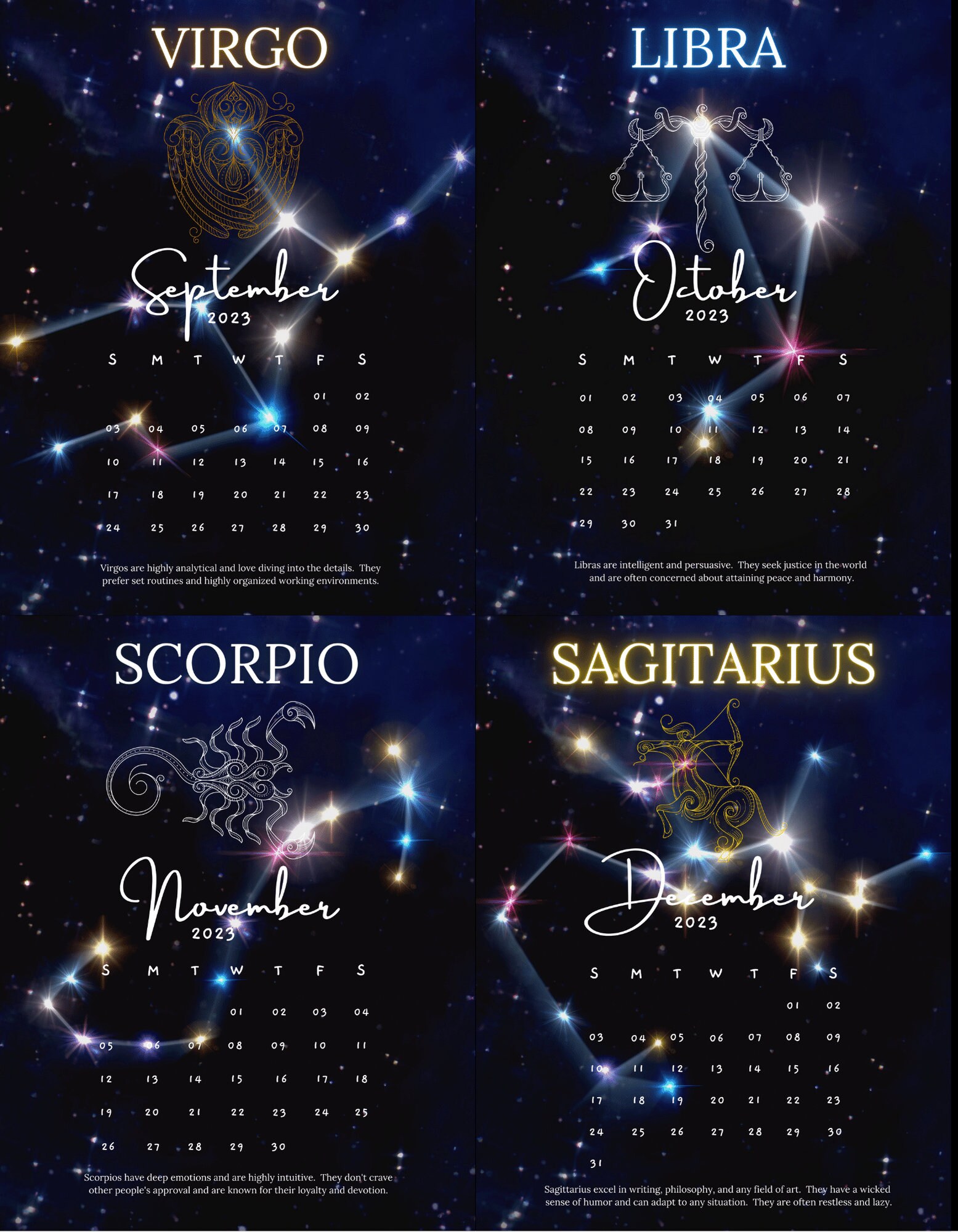 2023 Printable Calendar All 12 Months of 2023 Zodiac - Etsy