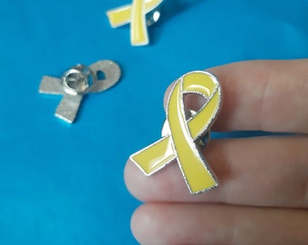 Schleife gelb Metall Geiseln Erinnerung Israel Bring-them-home Solidarität Anstecker Sticker