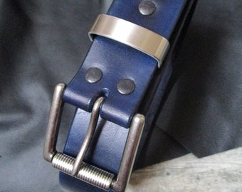 Gürtel Leder dunkelblau 40mm Größe 95 Metallschnalle Metallschlaufe Unikat Einzelstück handgefärbt Geburtstagsgeschenk Weihnachtsgeschenk