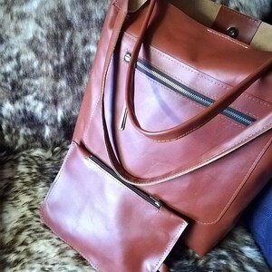 Tote bag, shopper grande, bolso bandolera, bolso grande de piel, marrón rojizo, coñac, pieza única, regalo para ella, idea regalo de navidad