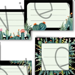 Etiquetas, etiquetas con nombres y decoración para el aula con cactus (PDF imprimible)