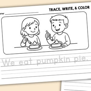 Fall Sentence Writing Worksheets | Trace, Write & Draw/Color | Kindergarten Handwriting Practice, Autumn Literacy Activities