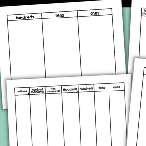 Place Value Mats Printable, Math Center up to Millions (Digital Download)