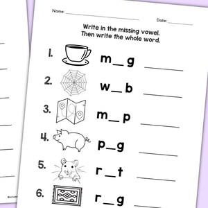CVC Words Worksheets: Missing Vowel Sound Practice (PDF)