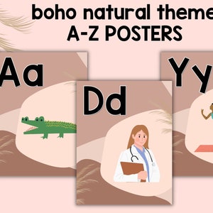 Alphabet Posters Boho Theme Educational Posters Printable ABC Letter Signs Phonics Posters Homeschool Printable Poster Decor Cute Classroom