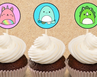 Décorations pour cupcakes squishmallows, cercles découpés (téléchargement numérique)
