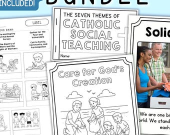 Catholic Social Teaching BUNDLE - CST Activities, Catholic Worksheets, Mini Book, Posters, Coloring Pages, Religion Lesson Printables