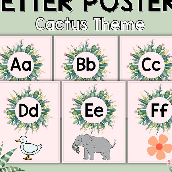 Alphabet Posters Cactus Themed ABC Cactus Themed Educational Posters Cactus Classroom Decor Phonics Posters Preschool VPK classroom decor