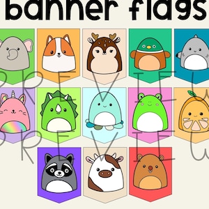 Squishmallow PNGs Squishmallow Party Banner Flags Printable Cut Out Squishmallow Scrapbook Art Party Banner Squishmallow Party Decor Signs