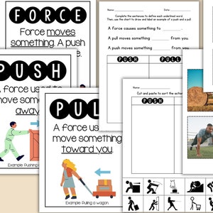 Hojas de trabajo de ciencias de empujar y tirar / Actividades STEM (Descarga digital)