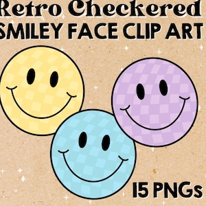 Checkered Smiley Face Clip Art Retro Clip Art Retro Smiley Face Digital Stickers Cut Out Scrapbook Art Smiley Face Shapes for Crafts