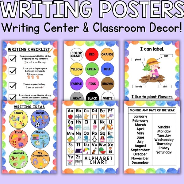 Writing Posters for Early Writers Educational Posters ELA Classroom Decor Writing Center Decor Homeschool Decor Writing Posters for Kids