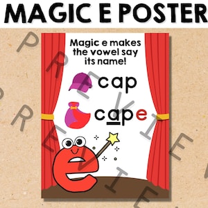 Póster Magic E Silent E Anchor Chart Magic E Letreros imprimibles Silent E Póster de fonética imprimible Aprendizaje CVCe Carteles educativos Lectura