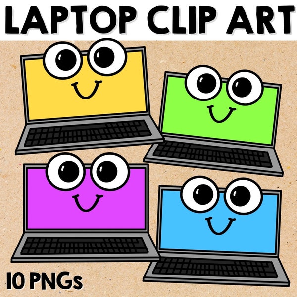 Laptop Clip Art Computer Bulletin Board Decor Cut Out Shapes Media Center Decor Cute Laptop Digital Stickers Computer Center Decor