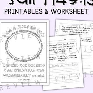 Psalm 139 Coloring Page and Writing Prompt Worksheet Christian Coloring Page & Writing Activity Psalm 139 14 Christian School Printables