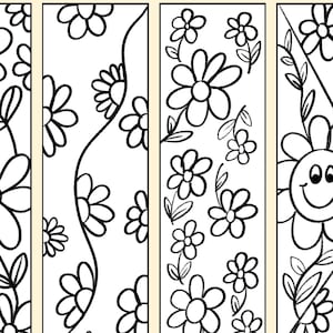 Floral Coloring Bookmarks, Preppy Flower Designs (Printable PDF)