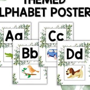 Carteles del alfabeto Tema de eucalipto DESCARGA DIGITAL Carteles de letras ABC con ejemplos de imágenes Carteles educativos de fonética para el aula