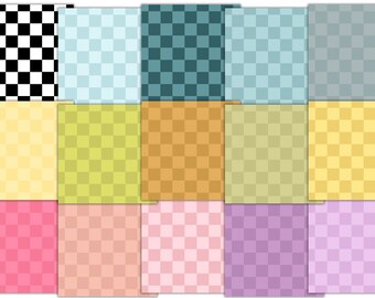 Op de afbeelding: Een set van 12 digitale geruite behangpatronen in verschillende kleuren, waaronder zwart en wit, lichtblauw, teal, grijs, geel, groen, oranje, roze, perzik en paars. PNG's & JPEG's.
