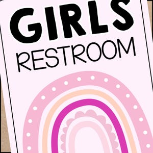 Boho Rainbow Restroom Signs, Classroom Bathroom Decor (PDF)