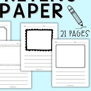 Papel de Escrita Decorativo – Papel Pautado para Imprimir para Crianças, Folhas de Exercícios de Escrita Divertidas, Papelaria para Centro de Escrita em Sala de Aula, Download Digital