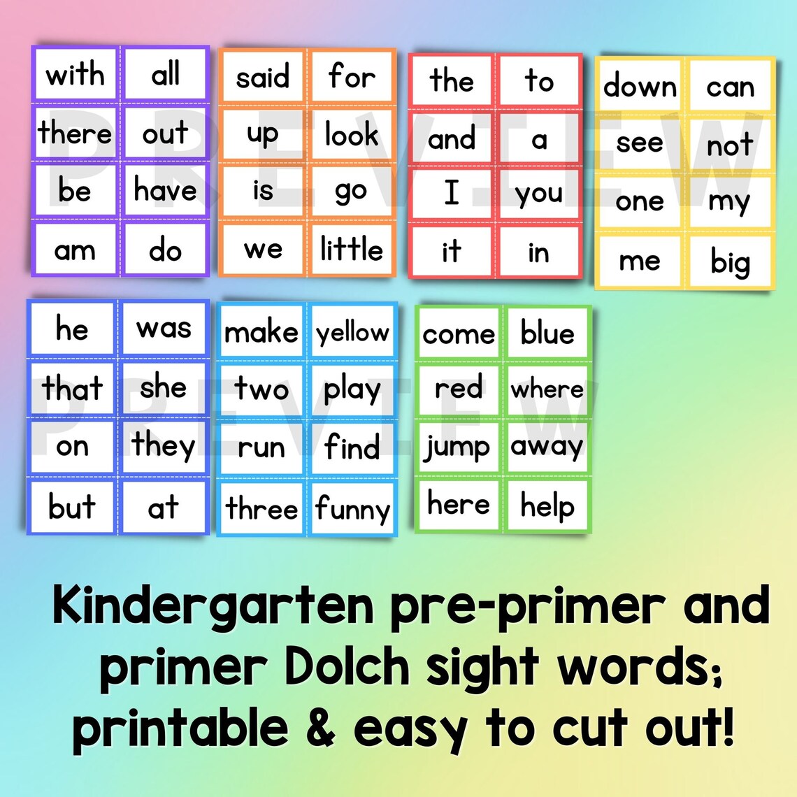 Sight Word Flash Cards Printable Kindergarten Flashcards Reading
