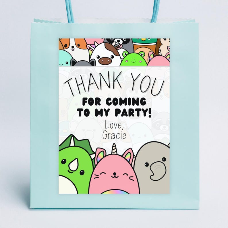 Squishmallow Party Favor Tags | Printable Thank You Cards (digital ...