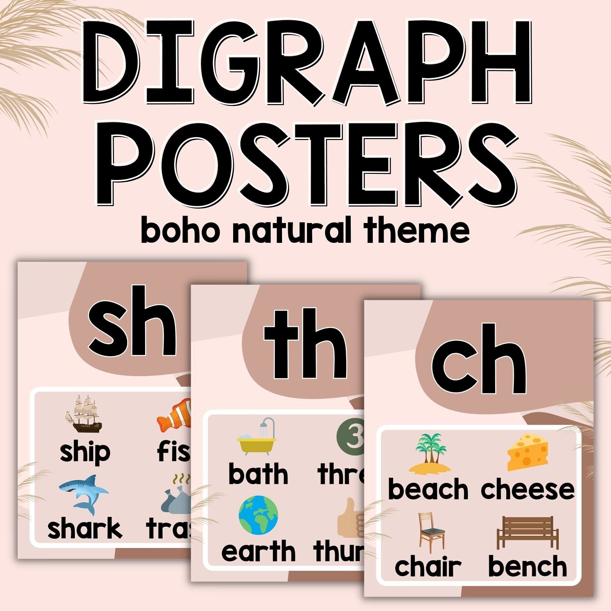 Digraph Flashcards Digraph Posters Boho Digraph Signs Common Digraph Blend Posters Educational Posters Homeschool Prints Learning Phonics