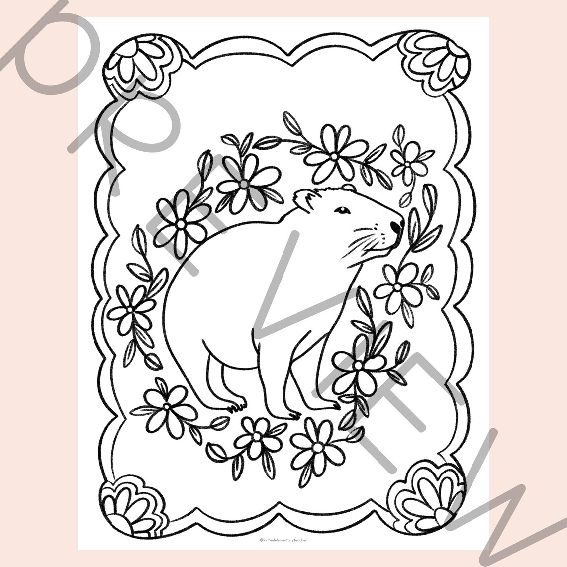Spring Capybara Printable Capybara Coloring Pages for Kids – Party Activity Sheets (digital ...