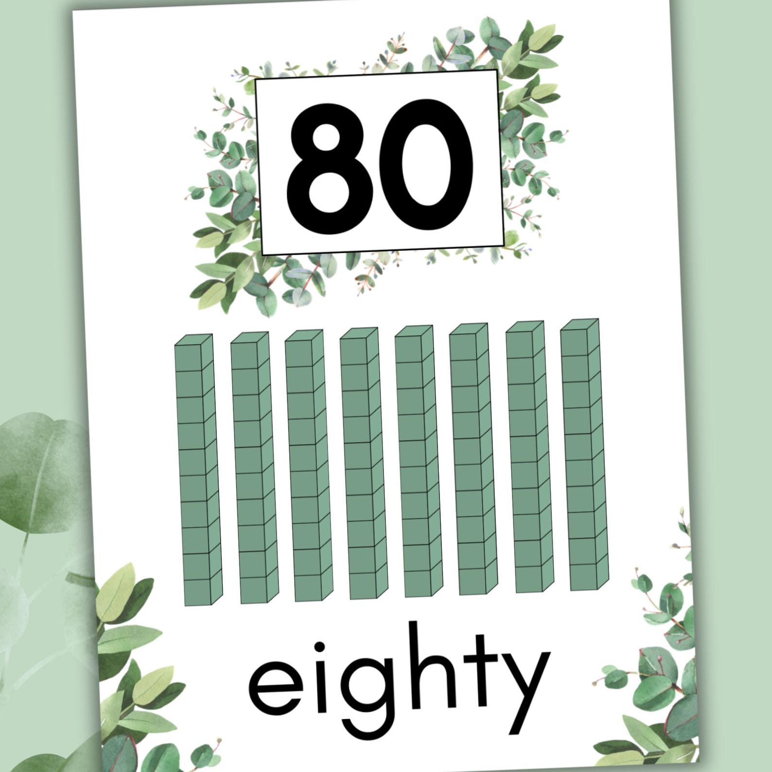 Number Posters Math Posters Multiples of Tens Numbers 10-100 Eucalyptus ...