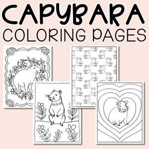 Capybara Coloring Pages for Kids – Printable Capybara Activity Sheets – Cute Animal Party Favors – Capybara Birthday Printables